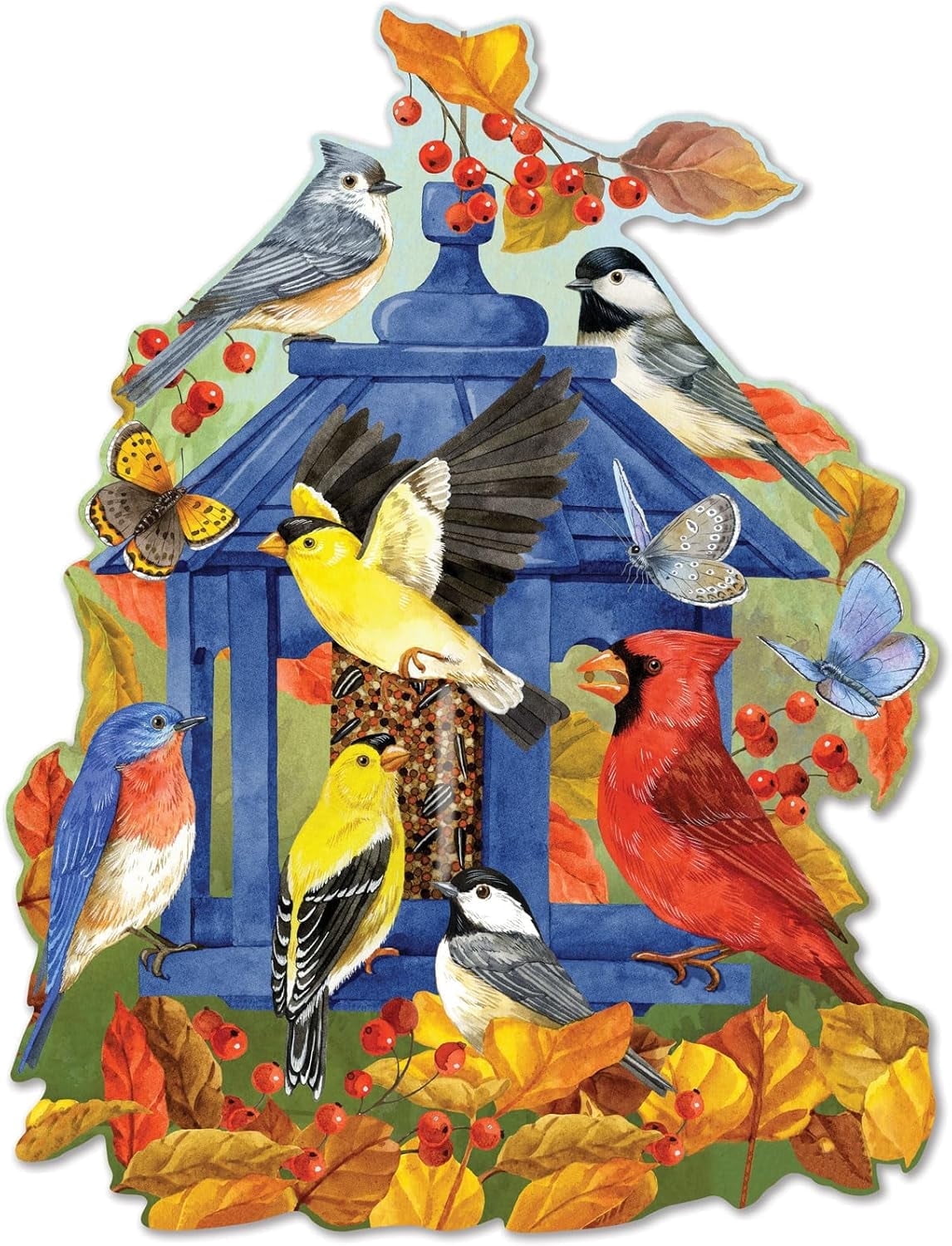 Bits and Pieces Jigsaw Puzzle Fall Bird Feeder Shaped 750 Piece 20" x ...