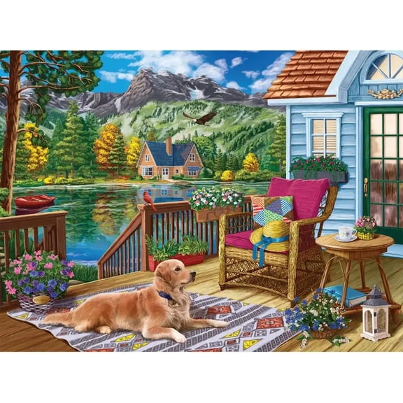 Bits and Pieces Jigsaw Puzzle Lakeside Cabin Terrace Near the Mountain Lake 1000 Piece