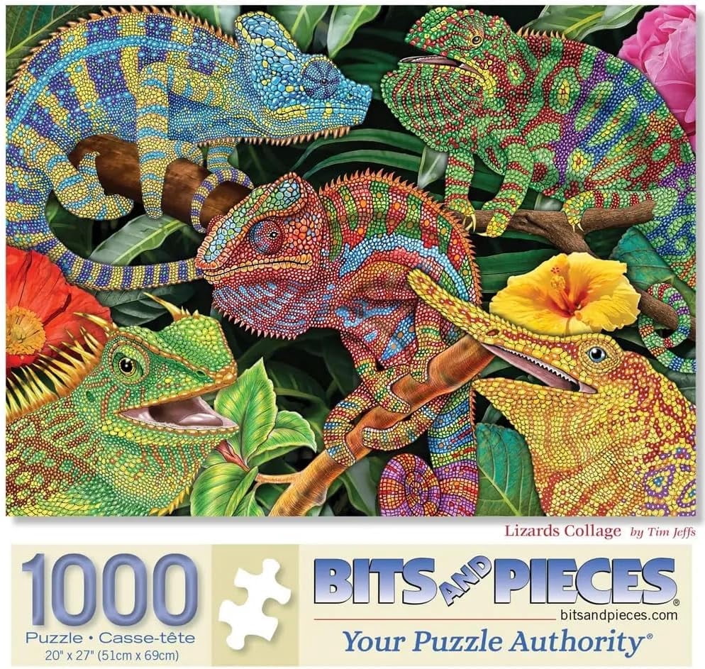 Bits and Pieces Jigsaw Puzzle, Lizards Collage, Colorful Reptiles, 1000 ...