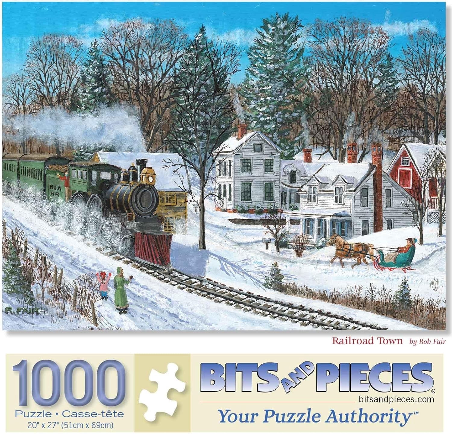 Bits and Pieces Jigsaw Puzzle Railroad Town Snowy Train Winter 1000 ...