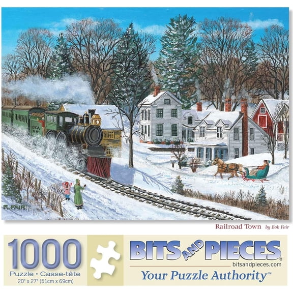 Bits and Pieces Jigsaw Puzzle Railroad Town Snowy Train Winter 1000 Piece 20" x 27"