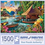 Bits and Pieces Jigsaw Puzzle Tiki Hut Polynesian Lagoon Tropical Artwork 1500 Piece No Two Pieces Alike 24" x 33"