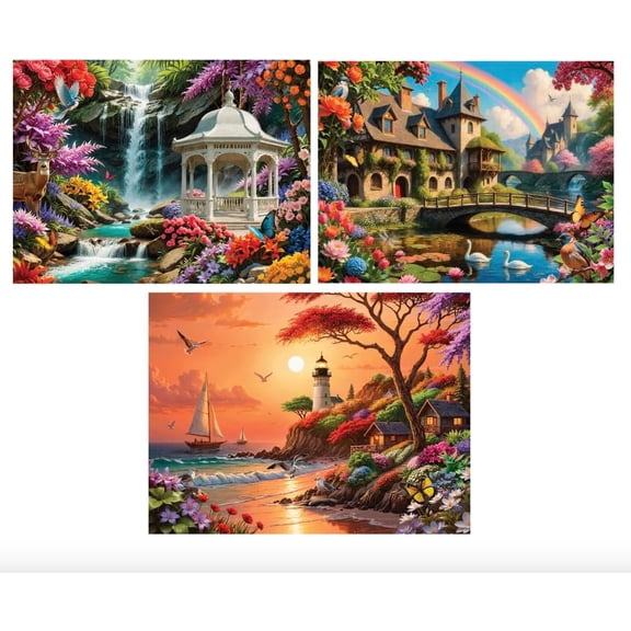 Bits and Pieces Jigsaw Puzzles 500 Piece Waterfalls Sunsets Rainbows Set of 3 18 x 24 Inch