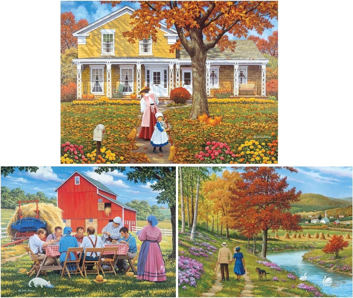 Bits and Pieces Jigsaw Puzzles Colorful Seasons by Artist John Sloane Large Piece 3 Pack 300 Piece 18 x 24 Inch