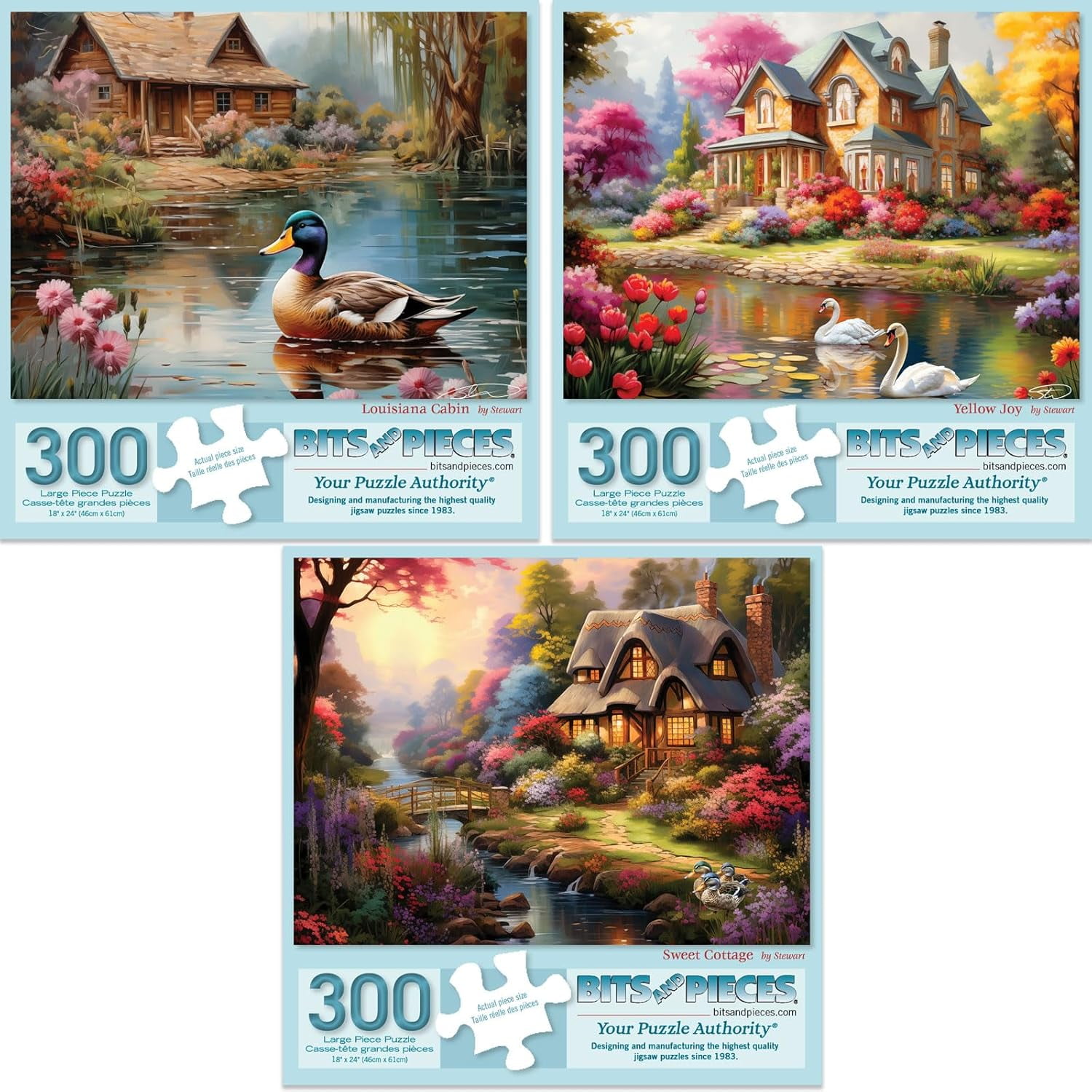 Bits and Pieces Jigsaw Puzzles For Adults Colorful Nature 300 Large Piece - Set of Three - 18 x 24 Inch