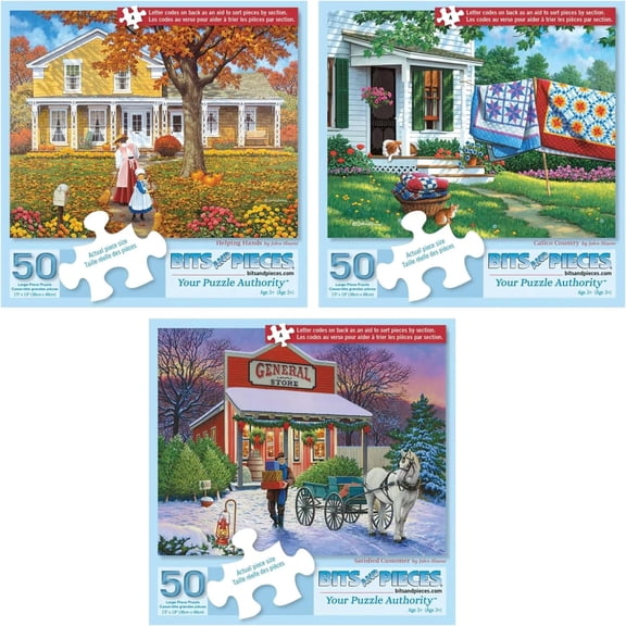 Bits and Pieces Jigsaw Puzzles John Sloane Rustic Americana Scenes Extra Large Pieces for Adults 3-Pack 15 x 19 Inch