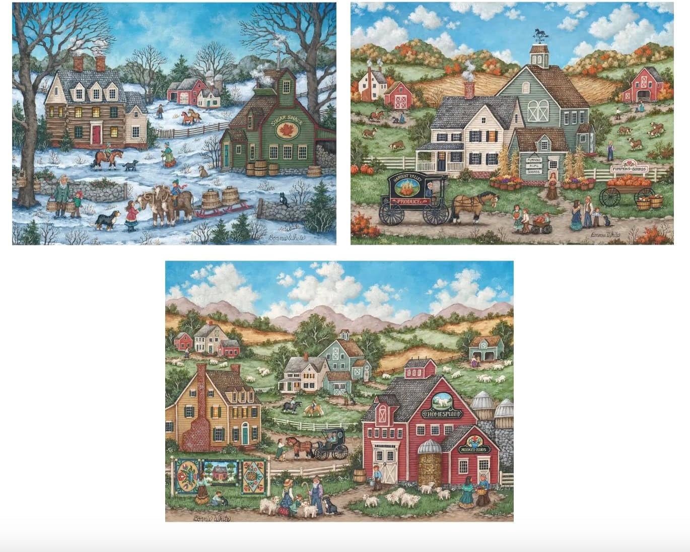 Bits and Pieces Jigsaw Puzzles for Adults, Rustic Farm Seasons, 500 Piece, 3 Pack, 18" x 24"