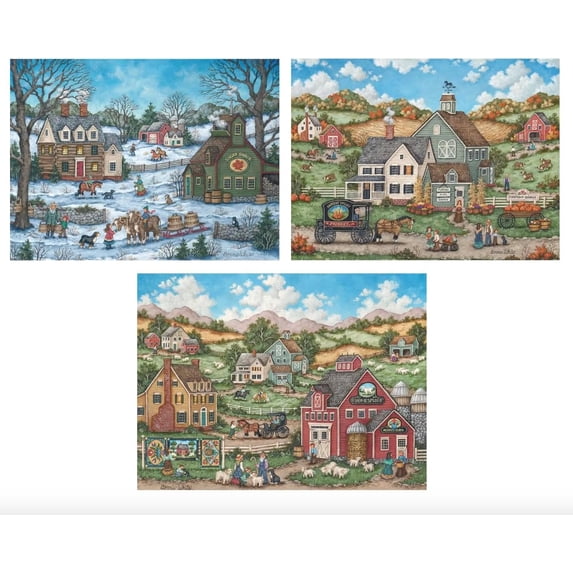 Bits and Pieces Jigsaw Puzzles for Adults, Rustic Farm Seasons, 500 Piece, 3 Pack, 18" x 24"
