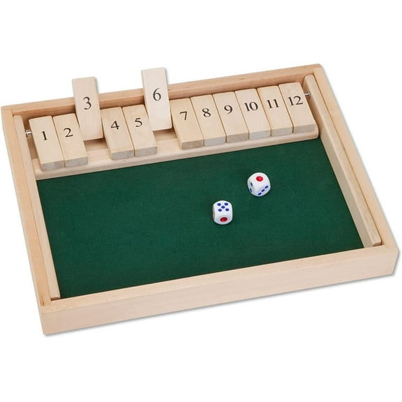 Bits and Pieces Shut The Box 3-in-1 Wooden Board Game with 12 Numbers and 2 Dice Large