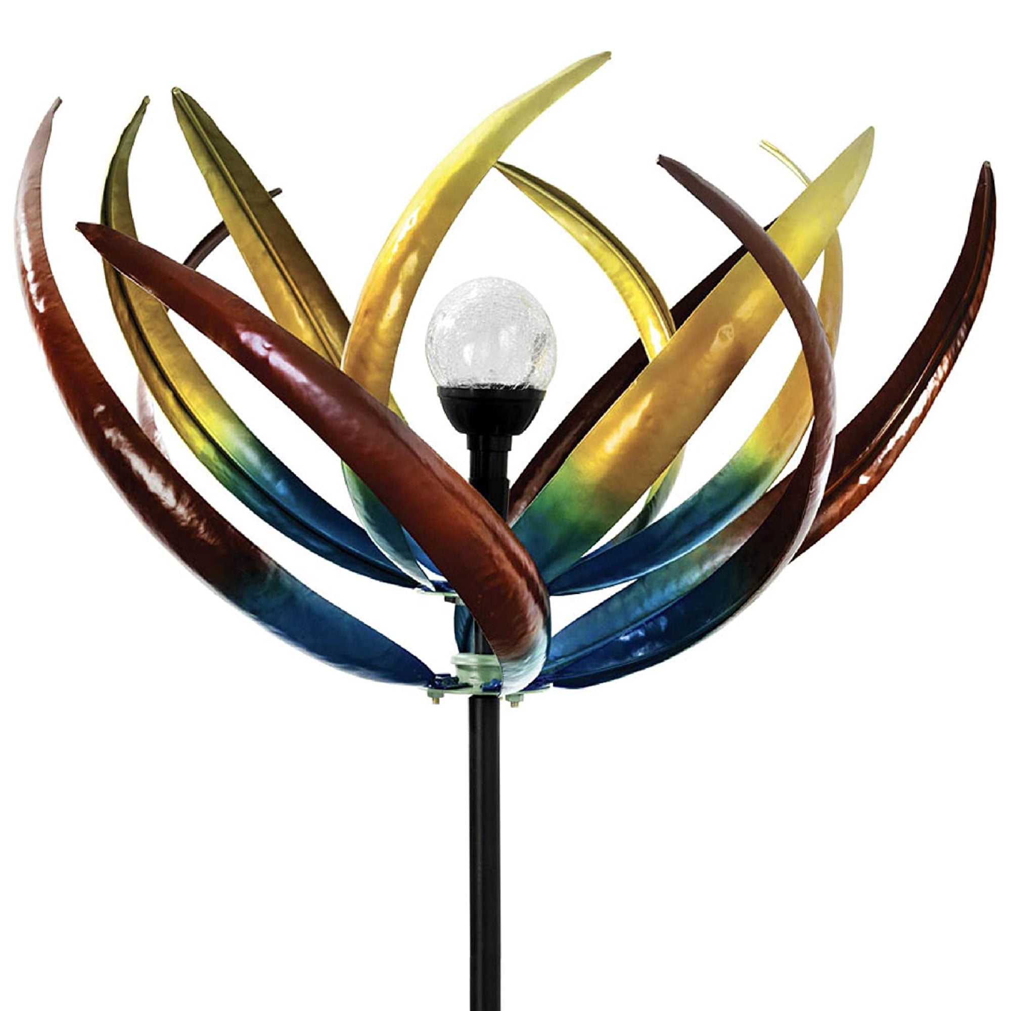 74" Multi-Color Tulip Wind Spinner with Solar Glass Ball