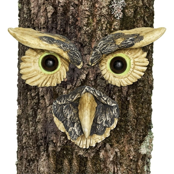 Bits and Pieces Owl Face Tree Hugger Garden Peeker Yard Art Outdoor Whimsical Tree Face Decoration