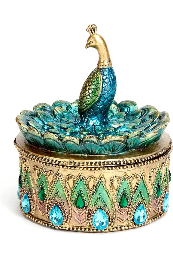 Peacock Art Peacock Jewelry Box, Golden