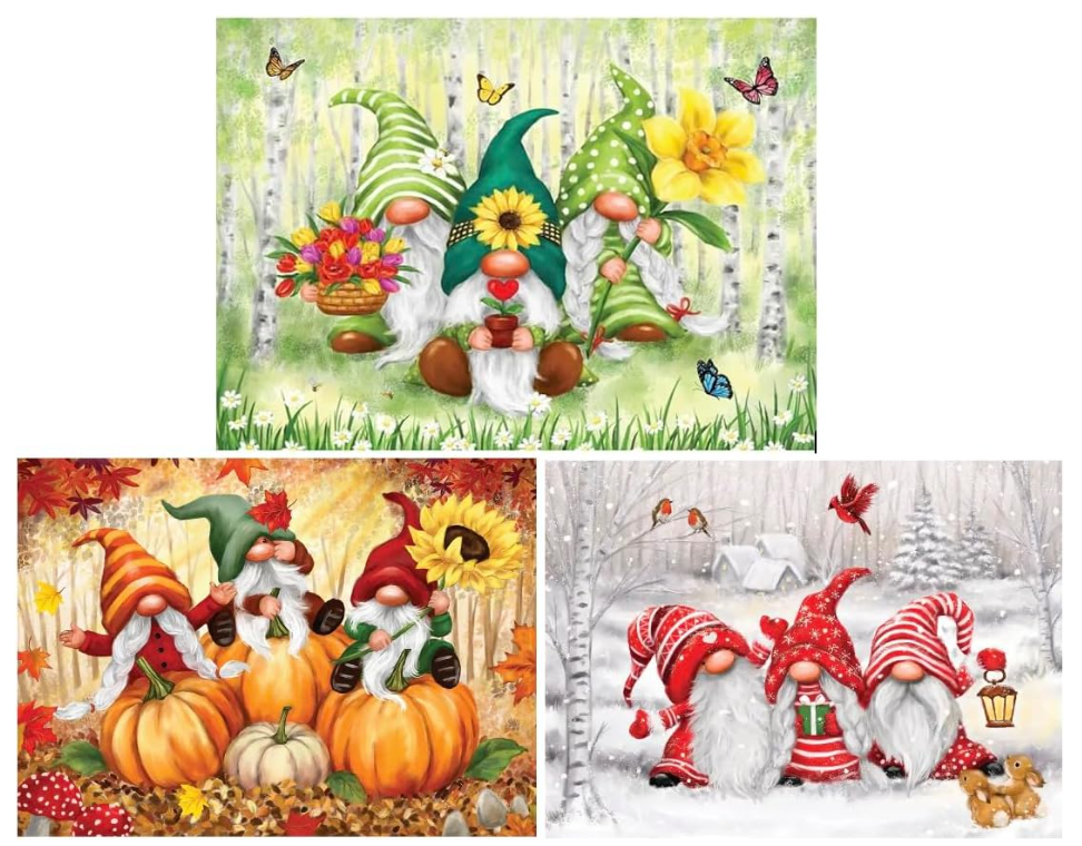 Bits and Pieces Puzzles for Adults Seasonal Gnomes Set of 3, 300 Large Pieces, 18 x 24 Inch