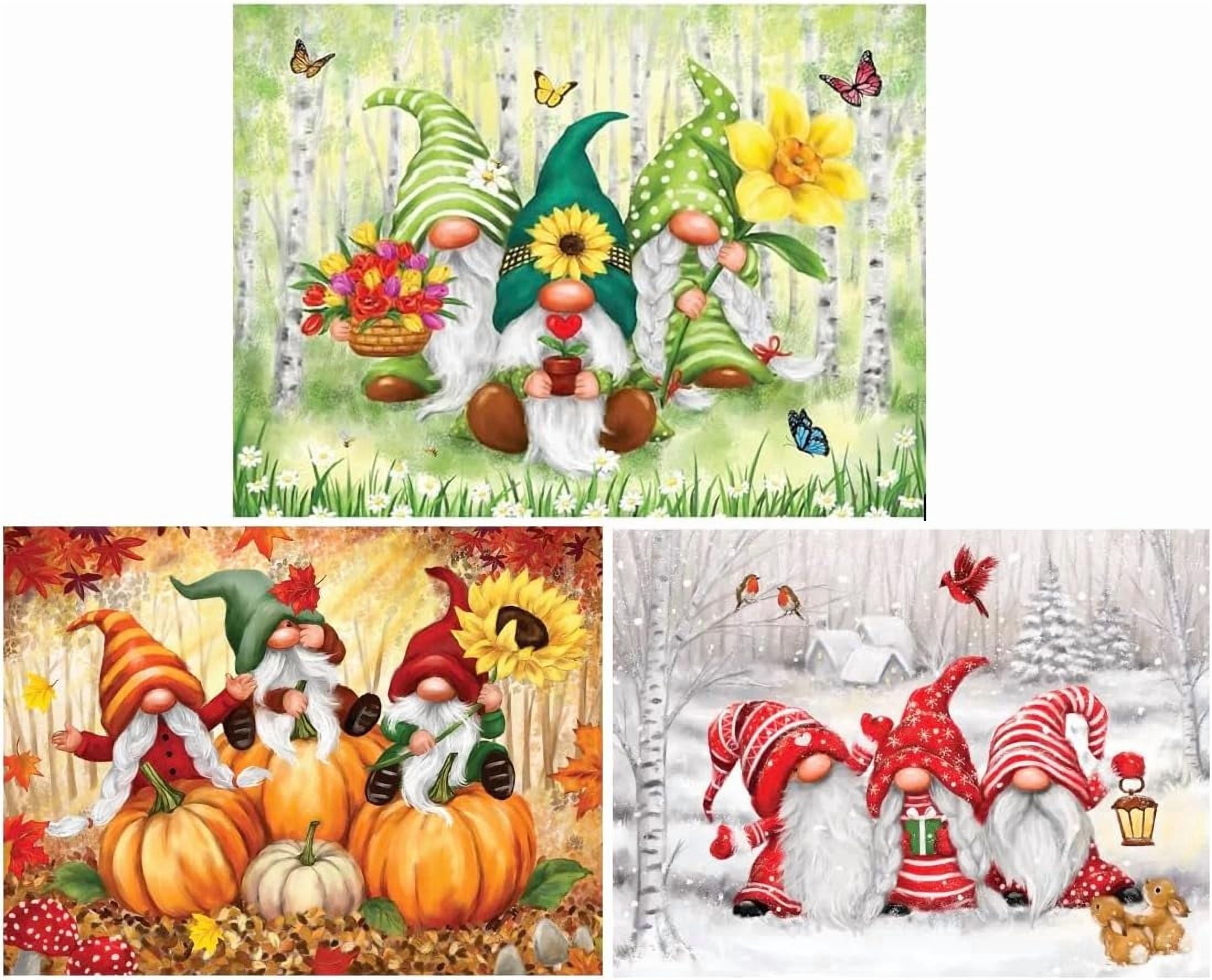 Bits and Pieces Seasonal Gnomes 3 Pack 1000 Piece Jigsaw Puzzle, Spring Autumn Winter