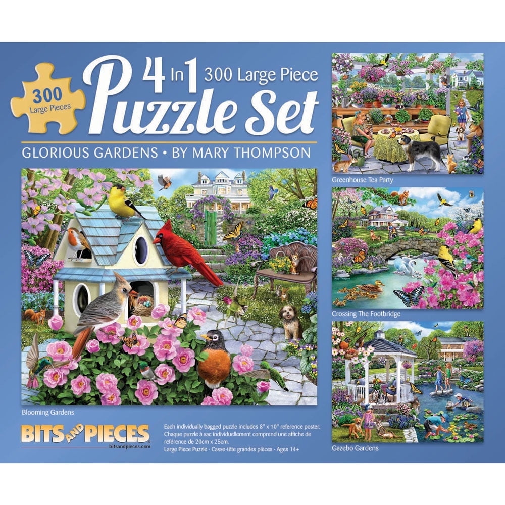 Bits and Pieces Set Of 4 300 Piece Jigsaw Puzzles for Adults “Gardens” by Mary Thompson 16"x20"