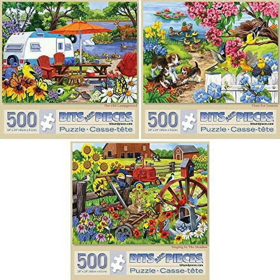 Bits and Pieces Farm Animal Jigsaw Puzzles 500 Piece 3-Pack 18" x 24"