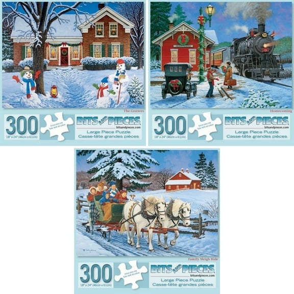Bits and Pieces Set of 3 300 Piece Jigsaw Puzzles for Adults Winter by John Sloane 18" x 24"