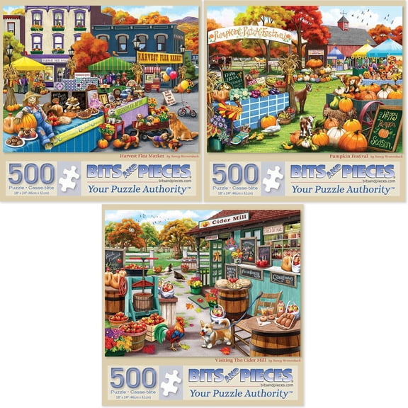 Bits and Pieces Jigsaw Puzzles Harvest Festival by Nancy Wernersbach 500 Piece Adult 3-Pack 18" x 24"