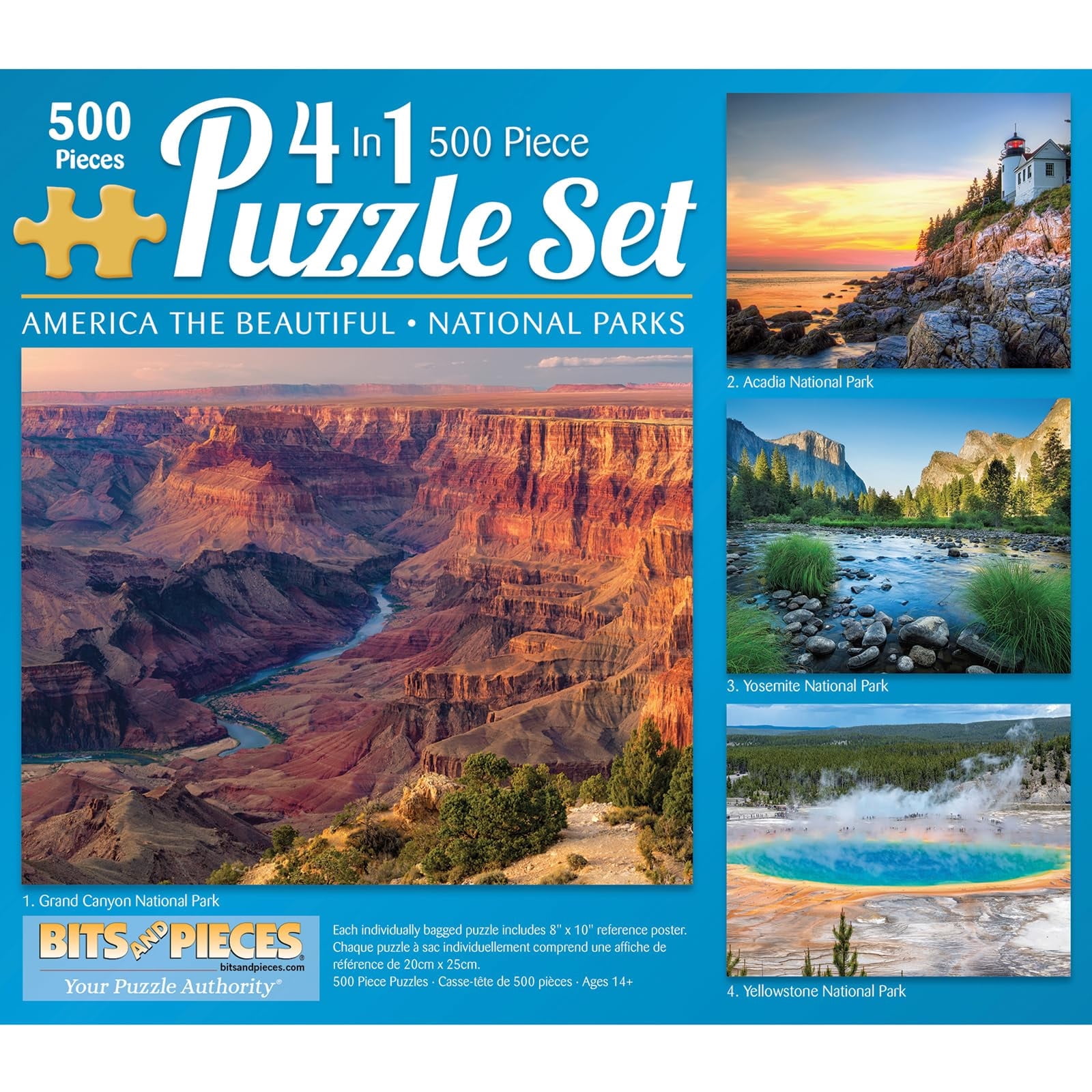 Bits and Pieces Set of 4 500 Piece Jigsaw Puzzles for Adults American National Parks 16" x 20"