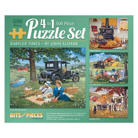 Bits and Pieces Set of 4 500 Piece Puzzles For Adults “Simpler Times” by John Sloane 16" x 20"