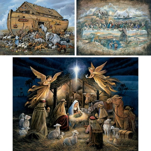Bits and Pieces Set of Three 1000 Piece Bible Nativity Jigsaw Puzzles by Ruane Manning 20" x 27"