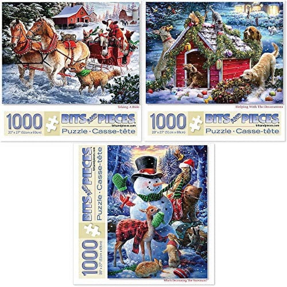 "Bits And Pieces - Larry Jones Winter Holiday - Set of Three 1000-Piece Jigsaw Puzzles - 20\"" X 27\"""
