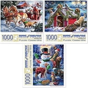 "Bits And Pieces - Larry Jones Winter Holiday - Set of Three 1000-Piece Jigsaw Puzzles - 20\"" X 27\"""