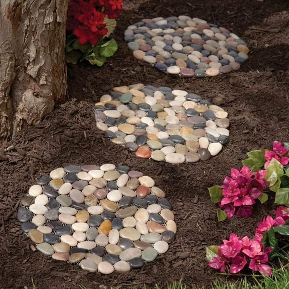"Bits And Pieces Landscape Patio Gardening River Stone Stepping Stones, Set of Three 12"" Round Stones"