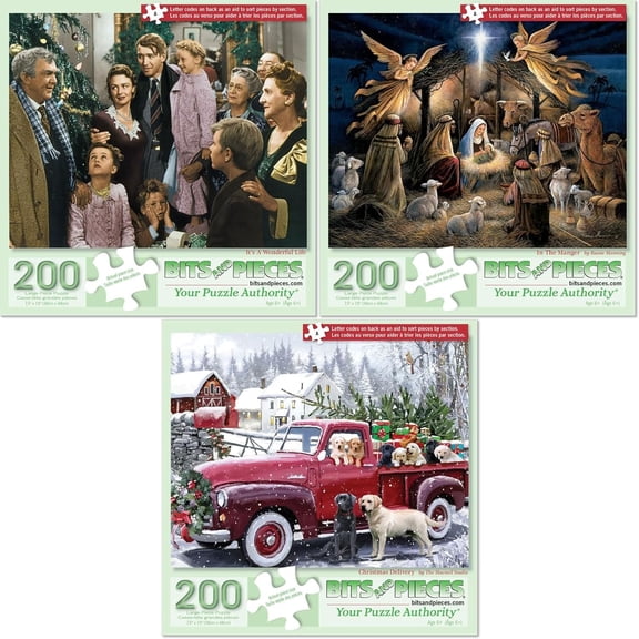 Bits and Pieces Set of Three 200 Piece Jigsaw Puzzles for Seniors Large Piece Christmas 15" x 19"