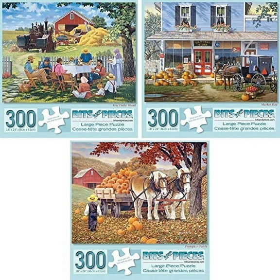 Bits and Pieces Set of Three 300 Piece Jigsaw Puzzles Farming Collection by John Sloane 18" x 24"