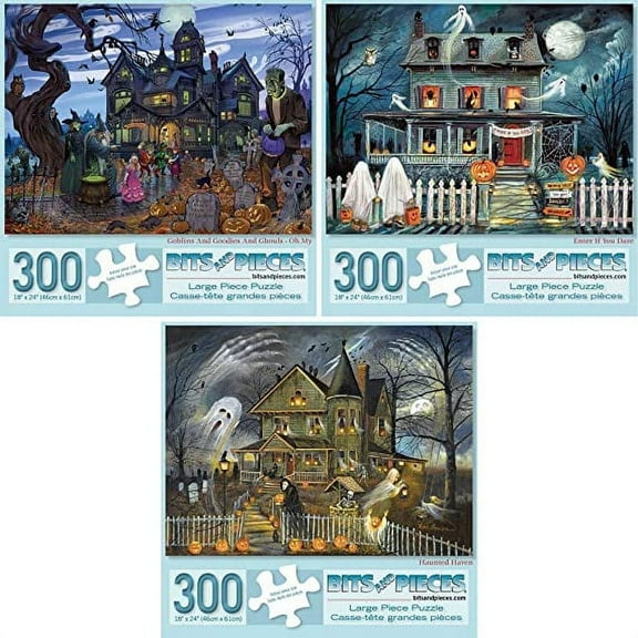 Bits and Pieces Jigsaw Puzzles Halloween Bundle 300 Piece Set of Three 18" x 24"