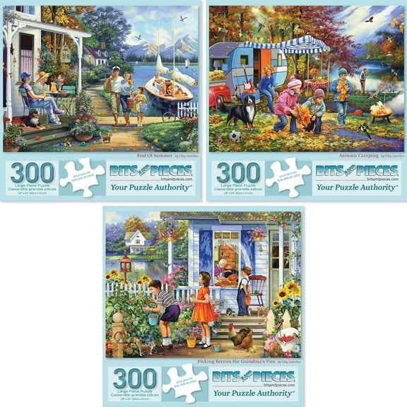 Bits and Pieces Set of Three 300 Piece Jigsaw Puzzles Spring Vacation by Oleg Gavrilov 18" x 24"