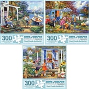 Bits and Pieces Set of Three 300 Piece Jigsaw Puzzles Spring Vacation by Oleg Gavrilov 18" x 24"