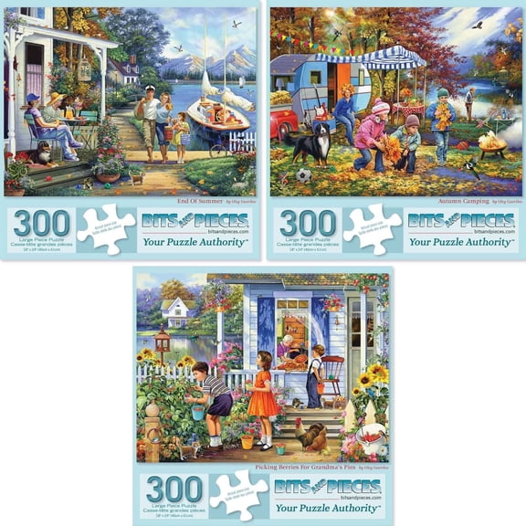 Bits and Pieces Set of Three 300 Piece Jigsaw Puzzles Spring Vacation by Oleg Gavrilov 18" x 24"