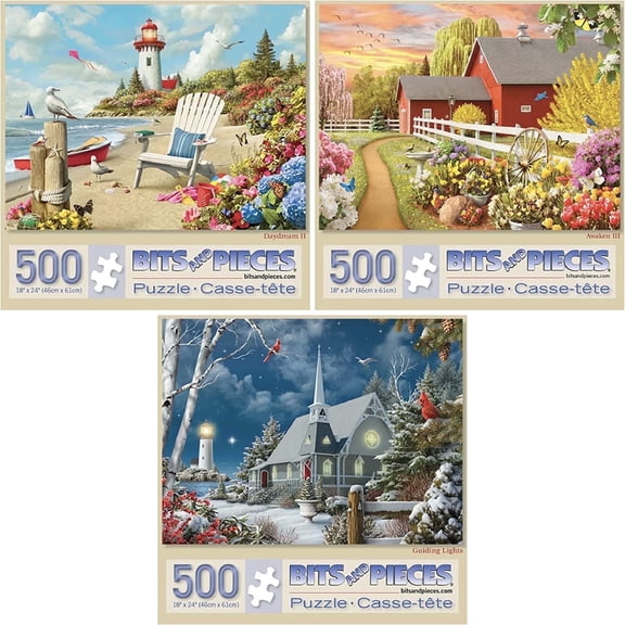 Bits and Pieces Set of Three 500 Piece Jigsaw Puzzles Seasons Collection 18" x 24" by Alan Giana