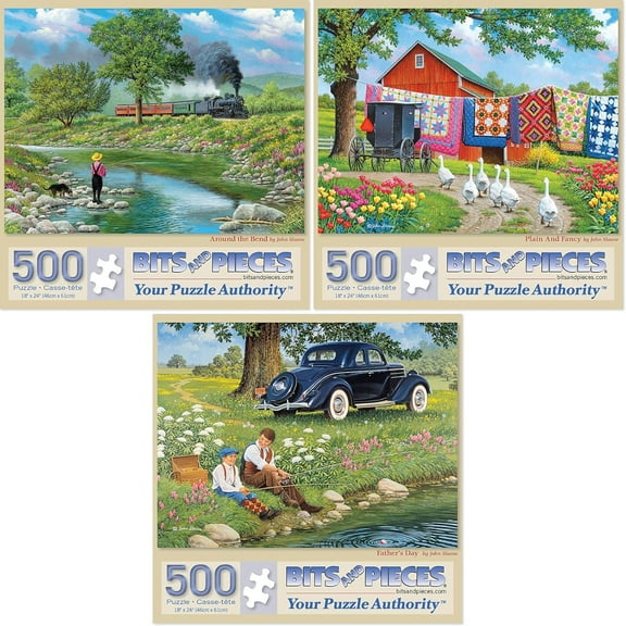 Bits and Pieces Set of Three 500 Piece Jigsaw Puzzles for Adults By John Sloane 18" x 24" Each