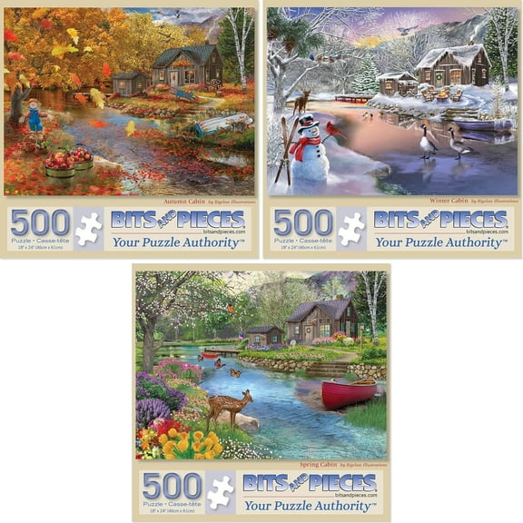 Bits and Pieces Set of Three 500 Piece Jigsaw Puzzles for Adults by Bigelow Illustrations 18" x 24"