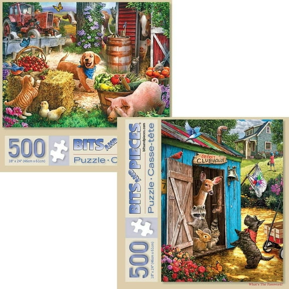 Bits and Pieces Set of Two (2) 500 Piece Farmyard Animal Jigsaw Puzzles by Larry Jones 18" x 24"