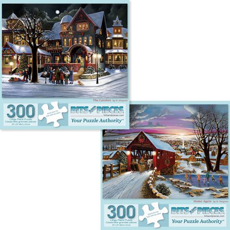 Bits and Pieces Set of Two 300 Piece Jigsaw Puzzles Christmas Holiday by H. Hargrove 18" x 24"