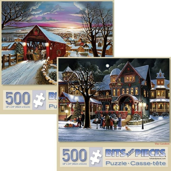 Bits And Pieces 500-Piece Winter Scene Jigsaw Puzzles for Adults with Holiday Lights - Set of Two