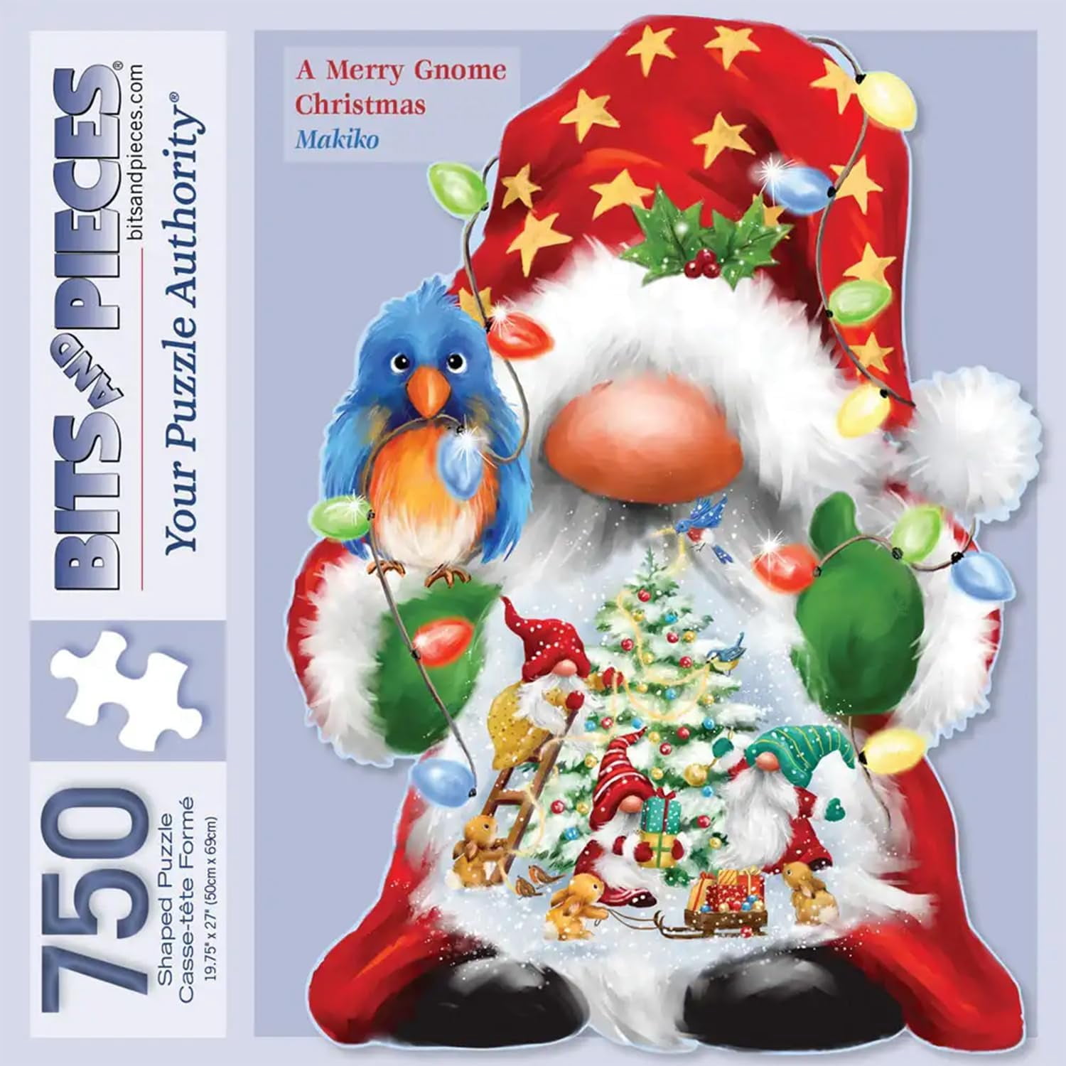 Bits and Pieces Shaped Jigsaw Puzzle A Merry Gnome Christmas 750 Pieces 19.75 x 27 Inch