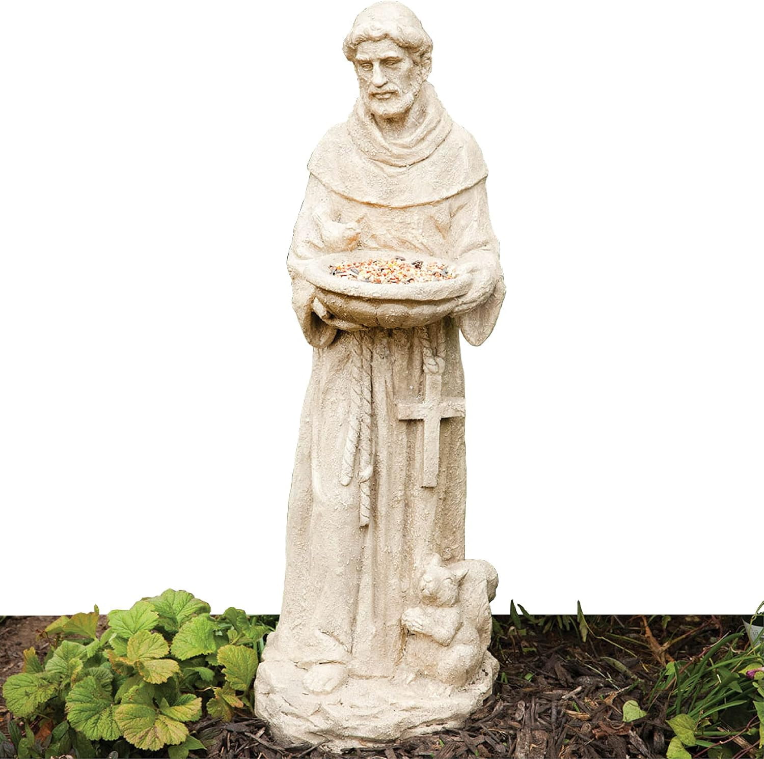 Bits and Pieces St. Francis 66cm Garden Statue, Bird Feeder