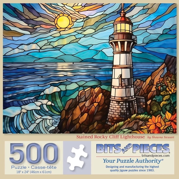 Bits and Pieces Stained Rocky Cliff Lighthouse Jigsaw Puzzle 500 Piece 00 Piece