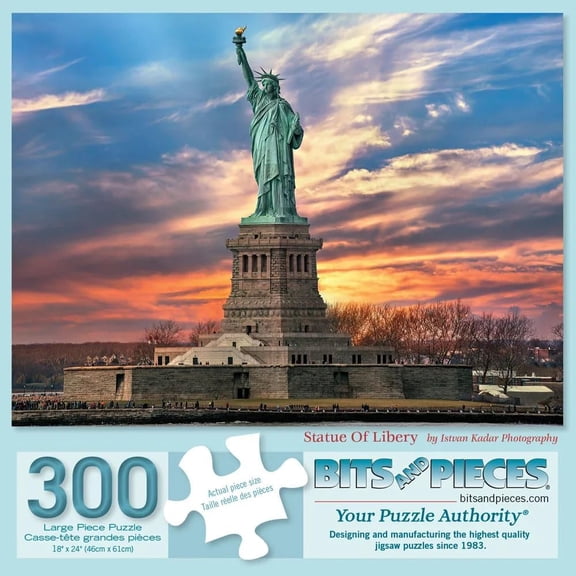 Bits and Pieces Statue of Liberty Sunset Jigsaw Puzzle for Adults, 300 Pieces, Large Pieces 18" x 24", No Two Pieces Alike