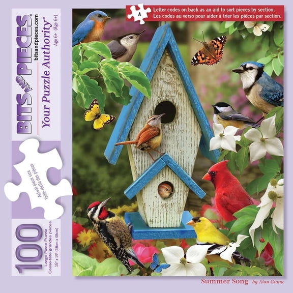 Bits and Pieces Summer Song Puzzle Birdhouse Scene by Alan Giana Extra-Large Pieces Easy to Handle 100-Piece 15 x 19 Inch