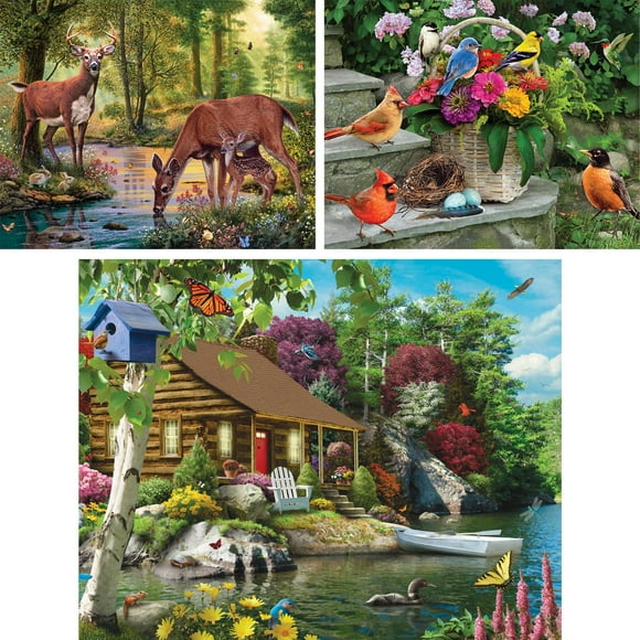 Bits and Pieces - Value Set of Three (3) - 50 Piece Jigsaw Puzzles for Seniors - Lettered Large Piece 50 pc Nature Jigsaws Bundle - 15” x 19” Each