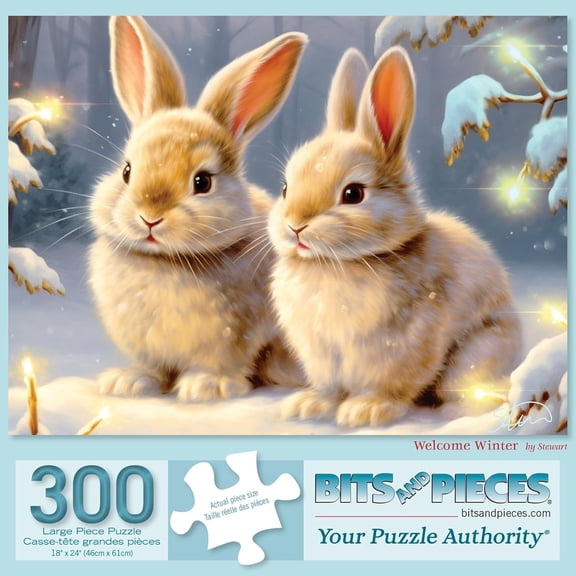 Bits and Pieces Welcome Winter Snowy Bunnies 300 Large Piece Jigsaw Puzzle, 18x24 Inches