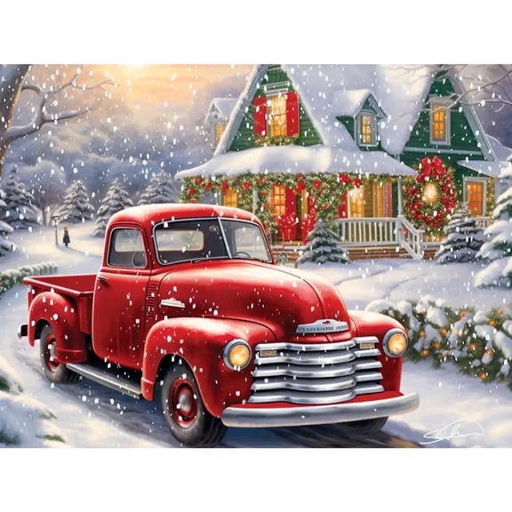 Bits and Pieces "Winter Drive" Jigsaw Puzzle, 300 Large Pieces, Vintage Red Truck, 18" x 24"