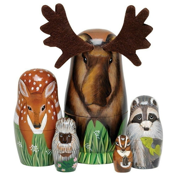 Bits and Pieces "Woody And Friends" American Woodland Nesting Dolls Set of 5 Dolls From 5.5" Tall