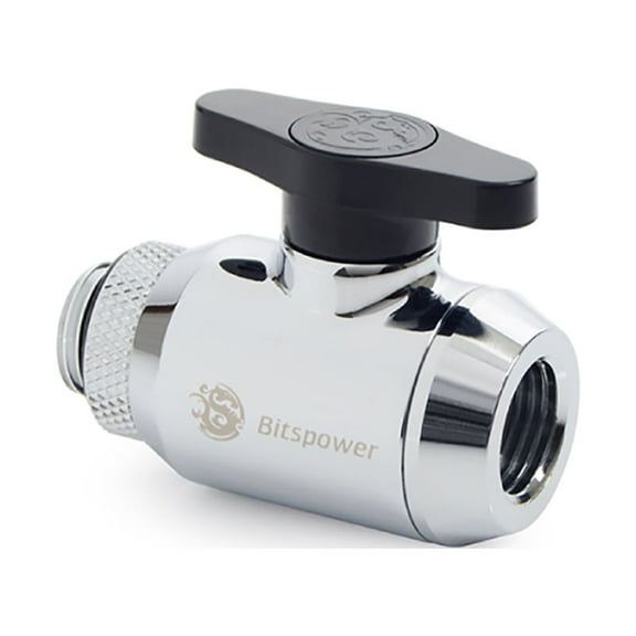 Bitspower Mini Valve with Rotary G1/4" Extender and Inner G1/4" port, Silver Shining
